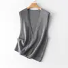 Colete Tricotado 100% Lã Decote V Profundo para Outono e Inverno Feminino 2024 Solto Casual Camisa Colete Sem Mangas