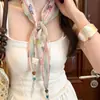 Pañuelo de Seda Floral Estilo Pastoral con Cinturón para Mujer, Pañuelo Triangular Delgado para Decorar Faldas, Accesorio para la Cintura, Corbata de Cuello, Pañuelo para la Cabeza