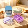 Set portátil de lonchera dividida para estudiantes y botella de agua con tenedor y cuchara integrados, cubiertos de plástico
