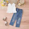 Conjunto de Mezclilla para Niñas Transfronterizo 2026 Primavera/Verano Nuevo Elegante Casual Camisa y Pantalón Largo Conjunto de Dos Piezas para Bebés Niñas