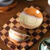 Taza de Café de Cerámica Girada en Horno Retro Japonés con Platillo Set Arte Latte Taza para Latte Taza de Agua Taza para Desayuno en Casa