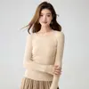 Suéter Básico Estético de Veludo Baicai em Cashmere Puro para Mulheres, Tricô com Gola U, Corte Ajustado, Camada Base Versátil