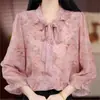 Drop-shipping Moda Elegante Francesa Primavera 2026 Estampado de Cinta con Volantes Blusa Delgada Rejuvenecedora para Mujer