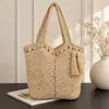 2026 Nova Bolsa de Palha Tecida Bolsa Trançada Simples Feminina Bolsa de Praia para Férias na Praia Bolsa de Praia Grande Capacidade Tote de Ombro Único Bolsa Feminina