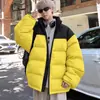 Jaqueta acolchoada de algodão estilo americano transfronteiriça para homens, nova coleção de inverno, design unissex, casaco de algodão liso, vestuário externo masculino