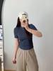 Nueva Camiseta de Algodón de Bambú Tencel para Mujer, Canalé 2x2, Hombro Normal, Estilo Corto, Tacto Frío, Cuello Redondo, Corte Ajustado, Realza la Cintura, Manga Corta