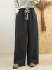 Pantalones holgados de algodón y lino para otoño, nuevos pantalones rectos de algodón para primavera-verano, pantalones largos de cintura elástica, pantalones tipo harén para mujer, casual