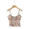 Camisola francesa retro fresca, elástica, floral, sin espalda, semielástica, ajustada, ultracorta, para vacaciones