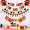 Set de CUMPLEAÑOS de Mickey Mouse FELIZ CUMPLEAÑOS Decoración de Pared de Fotos Bandera para Silla de Comedor Inserto para Pastel Sombrero de CUMPLEAÑOS