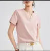 Estilo Nuevo de Verano 180g Cuello en V Manga Corta Casual Versátil de Moda Tendencia Más Vendido Color Sólido Camiseta Top para Mujer