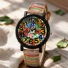 Popular Transfronterizo para Mujer Casual Correa de Cuero con Textura de Madera Esfera Digital Grande Reloj Rayado Retro Reloj para Estudiantes para Mujer