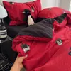 Conjunto de cama de quatro peças listrado de alta qualidade, grau A, extra-espesso, adequado para camas de solteiro ou casal, para estudantes em dormitórios, outono e inverno, conjunto de capa de edredom de três peças