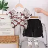 Traje de pantalón de grúa de manga corta para niño, estilo occidental, ropa de verano para bebé, dos piezas