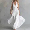Novo Vestido Moda Feminina Cruzada Europeia e Americana Sexy Cor Sólida Decote V Sem Mangas Cintura Marcada Alcinha