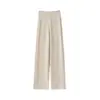 Estilo minimalista, tiro medio, pantalones de pierna ancha 100% cachemira pura para mujer, con un ribete de encaje trenzado, diseño de pierna recta y un tejido cálido y engrosado para mayor calidez