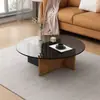Mesa de centro para sala de estar, diseño cuadrado de vidrio templado y madera maciza, estilo moderno y minimalista, resistente a los arañazos, adecuada para apartamentos pequeños, y con un toque de lujo