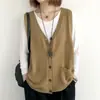 Chal de Punto sin Mangas de Rebeca de Punto con Cuello en V de Botones Sencillos, Estilo Retro Holgado de Talla Grande, Nuevo Estilo para Primavera y Otoño 2026 para Mujer