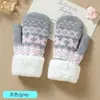 Guantes Calientes de Invierno para Niños Doble Capa Más Terciopelo Engrosados Tejidos de Lana para Niños y Niñas Dedos Completos Guantes de Exterior con Copos de Nieve