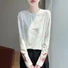Nuevo top de punto de manga larga con cuello redondo bordado estilo chino para mujer, moderno y adelgazante, camiseta jacquard de alta gama francesa, prenda interior