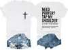 2026 Nova Camiseta Estilo Europeu e Americano Estampada em 3D com Gola V e Mangas Curtas Raglan para Mulheres Solta Casual Padrão de Cachorro Jeans Verão