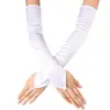 Guantes largos de satén microelásticos de color liso 1920 Retro europeo y americano fiesta ópera baile nupcial boda accesorios guantes