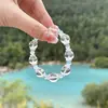 Pulsera de Diseño para Niñas Combinación de Cristal Blanco y Aguamarina Moda Nicho Fresca Pulsera de Gama Alta para Novia
