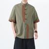 2025 Nova Camisa Masculina de Algodão e Linho Estilo Chinês de Verão Tendência Manga Curta Tamanho Grande Combinação de Cores Retrô Casual Terno Tang