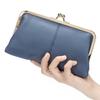 Bolso de mano largo con clip de moda simple de cuero genuino, nueva billetera de piel de vaca de primera capa, bolso de almacenamiento dorado con boca, gran capacidad