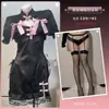 Vestido Qipao Sexy de Seda Inspirado em Borboleta com Mangas Bufantes Estampadas de Botão Uniforme Cosplay Lolita Panda Maid A784