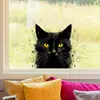 Adesivos de Desenho Gatinho Preto Olhando para o Adesivo, Decoração de Sala de Estar Quarto Janela Vidro Adesivo Estático Sem Cola