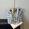 Bolsa Transversal de Ombro Único com Estampa Xadrez Novo Estilo Transfronteiriça para Mulheres, Estilo Artístico, Versátil, Grande Capacidade, Leve, Bolsa Tote Simples