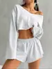 En Stock 2026 Ropa de Mujer Transfronteriza Europea y Americana Otoño e Invierno Comercio Exterior Amazon Conjunto de Top de Manga Larga + Shorts para Mujer Europeo y Americano
