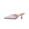 Novas sandálias de salto agulha 6cm, bico fino, em malha respirável, sem calcanhar, estilosas e elegantes para mulheres