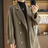 24 Nuevo Abrigo de Lana de Doble Cara de Alta Gama Otoño/Invierno para Mujer, Elegante Chaqueta Tweed de Doble Botonadura Ajustada al Cuerpo con Cuello de Solapa Estilo Chanel