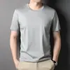 Camiseta de Algodão Mercerizado Dupla Face com Manga Curta para Homem, Gola Redonda, Cor Sólida, Verão, Não Amassa, Tecido Ice Silk Algodão Puro, Manga Meia Manga, 80 Fios