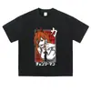 Camiseta vintage desgastada con estampado de anime, corte holgado, talla grande, top de manga corta con estampado de anime hip-hop urbano