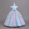 Vestido de Menina Malha Arco-Íris Degradê Vestido de Princesa Comércio Exterior Transfronteiriço Estilo Europeu e Americano Pronto para Atacado Roupa Infantil