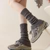 Mangas de Punto para Pantorrilla Estilo Lolita Japonés Calcetines Holgados Retro Rayados para Mujer Otoño e Invierno Calentadores de Pierna Color Café Fruncidos