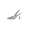 Sapatos de Salto Alto Estilo Francês de Luxo para Mulheres com Bico Fino Simples e Abertura Rasa, Sandálias Elegantes Fechadas na Cor Prata