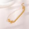 Pulseira feminina de prata esterlina S925 com laço grande e princesa, pulseira assimétrica de pérolas, estilo doce e feminino, combinando perfeitamente