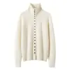 Novo Suéter Elegante 100% Caxemira Pura Outono/Inverno 2026 Feminino Gola Alta Cardigan de Tricô Camada Base Simples