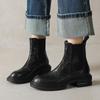 Botines Chelsea de Piel Texturizada para Viajar 2024 Invierno Gruesos de Tacón Medio Punta Redonda con Funda de Cuero para Mujer