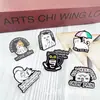 Broche de Pintura Metálica con Forma de Gato Transfronterizo Insignia Animal de Letra Inglesa Creativa Pin Versátil para Mochila Chaqueta