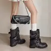 Botas vaqueras versátiles de estilo británico vintage, nueva colección otoño 2026, botas de moda de tacón grueso hasta la pantorrilla con pliegues y tacón apilado