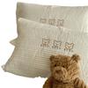 Funda de Almohada de Algodón Acolchado Han Feng de Oso Lindo Patrón Bordado de Oso Funda de Almohada Suave para la Piel Algodón Puro Funda de Almohada para Dormitorio