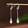 Pendientes elegantes y sencillos de plata S925 con diseño de fénix vintage y esmaltado largo con orquídea de jade hetiano para mujer.