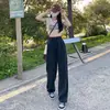 Jeans Preto Feminino Verão 2024 Novo Calça de Tencel Solta Perna Reta Cintura Alta Perna Larga Arrastando Calça Fina
