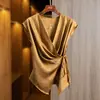 Camisola de Satén Color Albaricoque con Diseño de Cuello en V Traje de Verano para Mujer Camisa sin Mangas con Top de Ácido Acético con Cuello en V