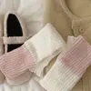 Meias quentes com blocos de cor para outono e inverno para mulheres, com renda e listras verticais, tricotadas e no estilo Lolita JK japonês