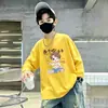 Camiseta básica de algodón puro de manga larga, ropa infantil estilo primavera y otoño, camiseta interior para niños, top para niños, diseño de dibujos animados moderno para niños mayores